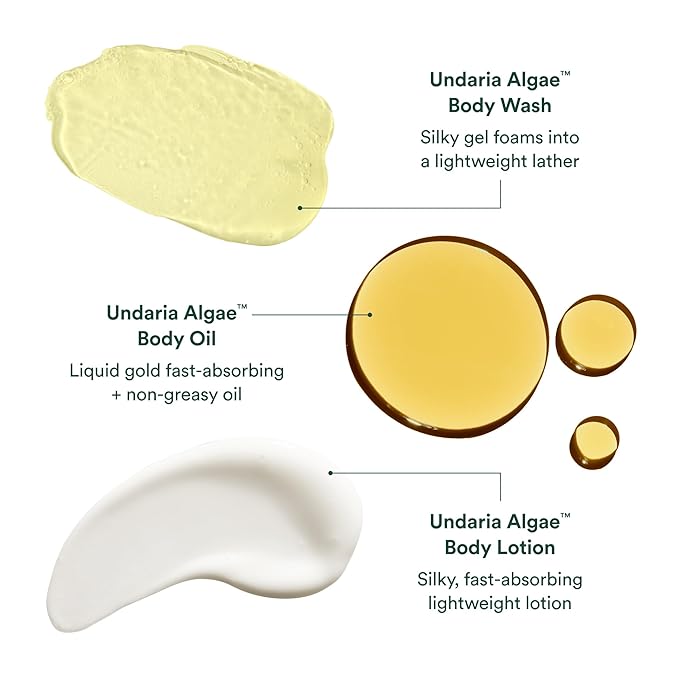 OSEA Undaria Body Glow Trio – Hydrating Body Care Gift Set Mother's Day Limited Edition – Full Size Body Oil, Wash & Travel Size Lotion