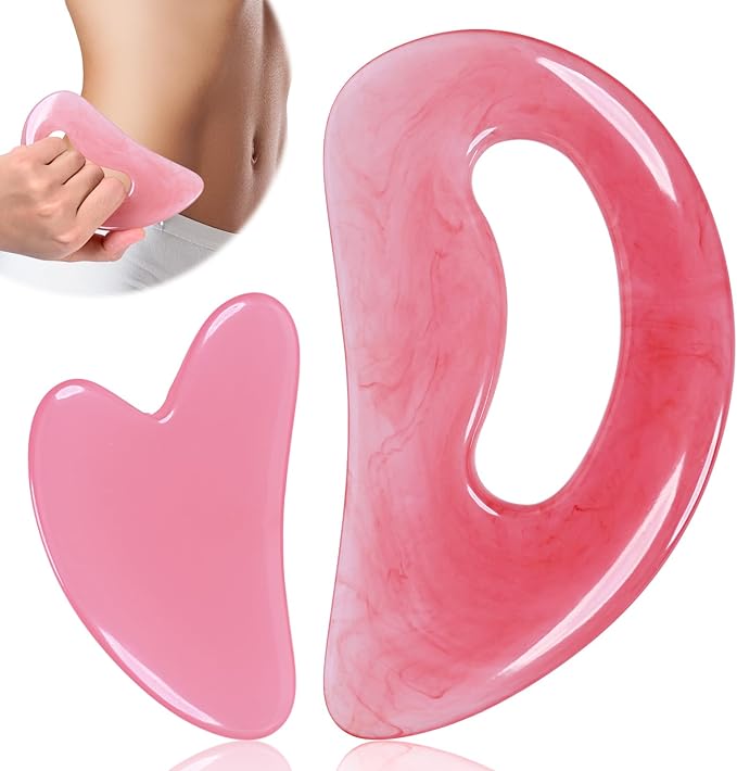 FDKJEJC Body Gua Sha Tool Cellulite Guasha Tool for Body Body Massage Tools (Natural Resin) Lymphatic Drainage Tool Guasha Tool for Face，Back, Legs, Women's Body Shaping Tools (Pink)