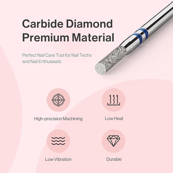 MelodySusie 2mm Barrel Shape Cuticle Clean Nail Drill Bit 3/32'', Professional Safety Carbide Diamond Under Nail Cleaner for Cuticle Dead Skin Nail Prepare, Beginners Bits, Series Bit-S, Medium