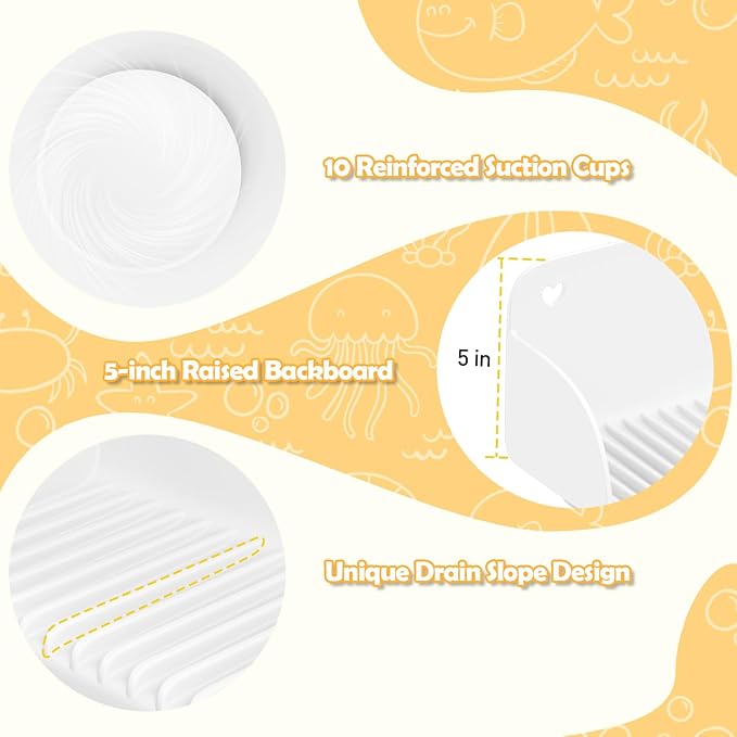 AGPTEK 24 Inch Bathtub Splash Guard with 10 Suction Cups, Silicone Tub Water Splash Guard for Bathtub, Bath Toy Tray Holder Play Shelf for Kids, Universal for Bathroom, Kitchen Sink (White)