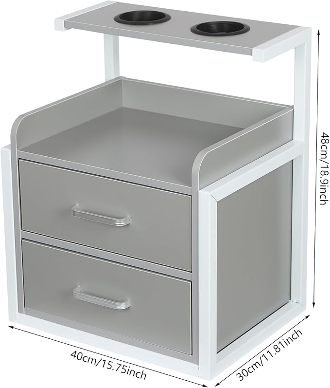 Suspended Salon Wall Cabinet with 2 Drawers & Hair Dryer Holder, Storage Cabinet for Hair Salon, Wall Mounted Styling Station, 15.75'' Wide Storage for Hair Salons, Spas, Home Use (Silver)