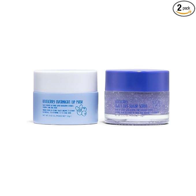 W7 Sweet Dreams Lip Scrub & Overnight Lip Mask Duo - 2 Piece Gift Set - Blueberry Flavour - Exfoliate, Condition, Soothe & Hydrate