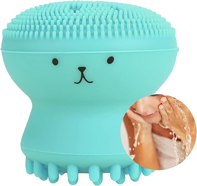 Facial Cleansing Brush Jellyfish Face Brush Exfoliating Face Brush Massaging Facial Cleansing Spin Brush Face Cleanser Brushes for Men Women(Verde)