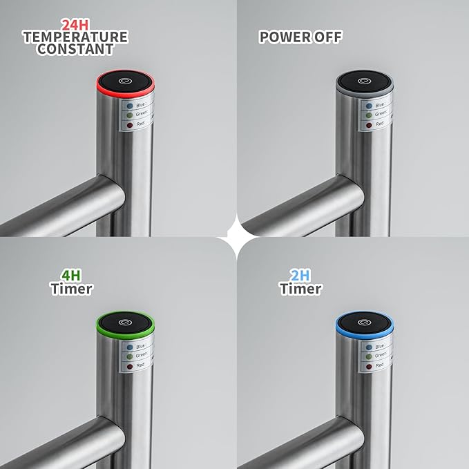 Freestanding Towel Warmer 6 Bars Plug-in Option 3 Working Modes with Top-Mounted Timer Brushed Stainless Steel 24” W 34” H