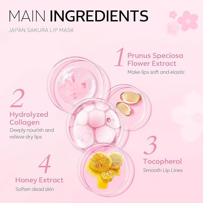 AKARY Sakura 10 Pieces Hydrating Lip Mask, Lip Sleep Mask Collagen Crystal Lip Care Gel Pads For Moisturizing, Minimize Fine Lines, Remove Dead Skin, Chapped Pads Lip Mask (10)