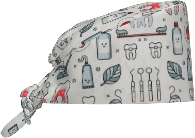Working Cap Scrub Caps with Sweatband Adjustable Tie Back Hat Nurse Surgical Caps Unisex