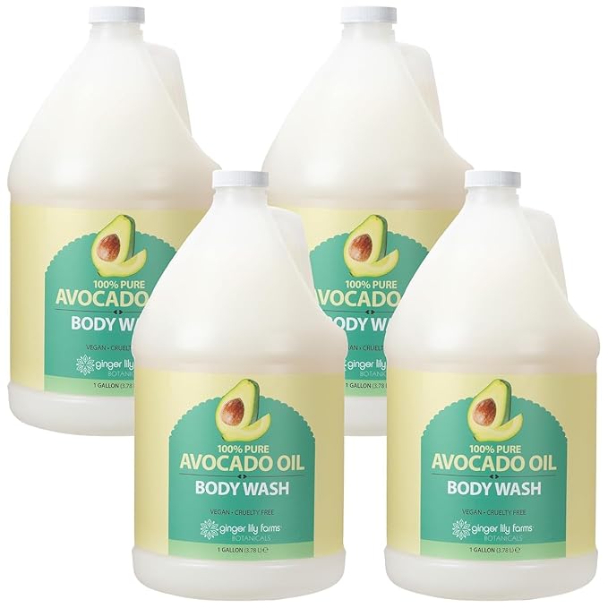 Ginger Lily Farms Botanicals 100% Pure Avocado Oil Body Wash for All Skin Types, 100% Vegan & Cruelty-Free, 1 Gallon Refill (Pack of 4)