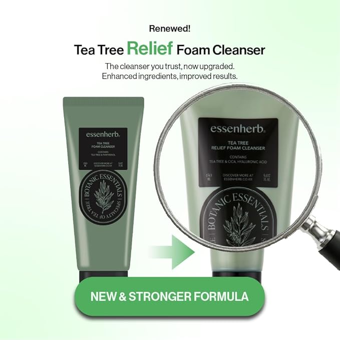 Tea Tree relief Foam Cleanser – Gentle Daily Face Wash for Acne-Prone & Sensitive Skin, Helps Soothe Redness and Hydrate, Formulated with Tea Tree and Cica, Korean Skin Care (5.07 fl oz)