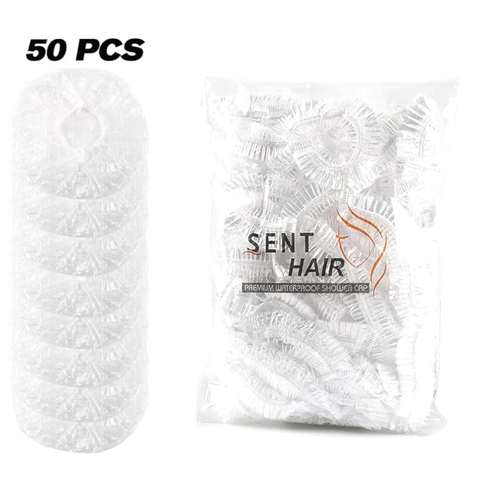 Shower Cap 100 Pcs Disposable Plastic Bath Cap for Women Waterproof Spa Shower Cap Large Bathing Hair Caps,Travel,Home Use,Hair Salon