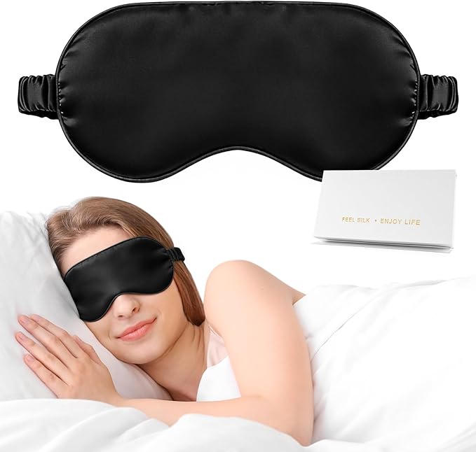 Silk Sleep Mask,Eye Mask for Sleep Women Men,Mulberry Sleeping Mask with Adjustable Strap,Blindfold Blackout Eye Mask for Travel and Full Night's Sleep,Nap