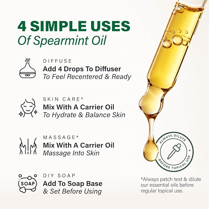 100% Pure Spearmint Oil - 4 Fl Oz Spearmint Essential Oil for Hair, Skin, Diffuser, Aromatherapy & DIY Soap Making Scent