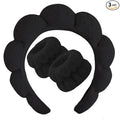 Beleki Spa Headband for Washing Face, Sponge Makeup Skincare Headband & Wristband Set Non Slip Headbands Soft Puffy Headwear Hair Accessories for Women Girls, Black