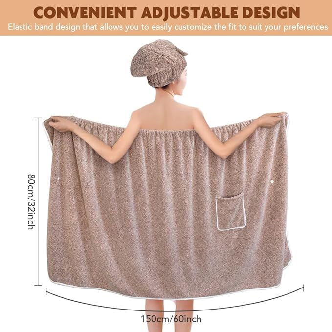 SUNLAND Microfiber Women Bath Towel Wrap and Hair Drying Towel Set,Adjustable Soft Body Wraps Dress with Hair Towels, Super Absorbent to Quick Drying 32 Inch x 60 Inch