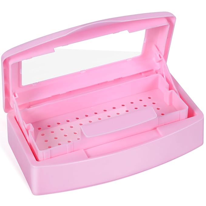 Plastic Sterilizing Tray-Sterilization Tray,Clean Sterilizer Box Storage Organizer for Nail,Tweezers,Hair Salon,Spa & Cutter Manicure Equipment-Clear Lid Pink