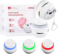 Electric Facial Cleaner with 6 Modes & 3 Light Effects, Rechargeable Waterproof Face Scrubber for Women and Men, Includes Extra Brush Head, Easy-Clean Hanging Design (White)