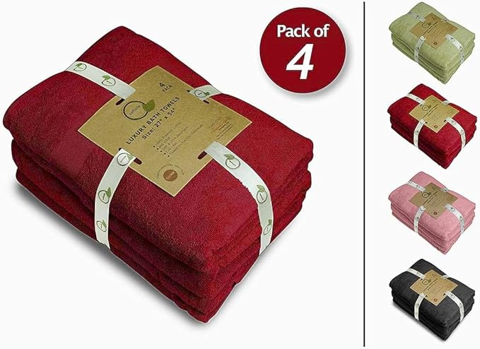 Softolle Luxury Bath Towels Set of 4 (27” x 54”) | Towels for Bathroom | Super Soft | Highly Absorbent Towels for Home, Spa, Gym (Burgundy)