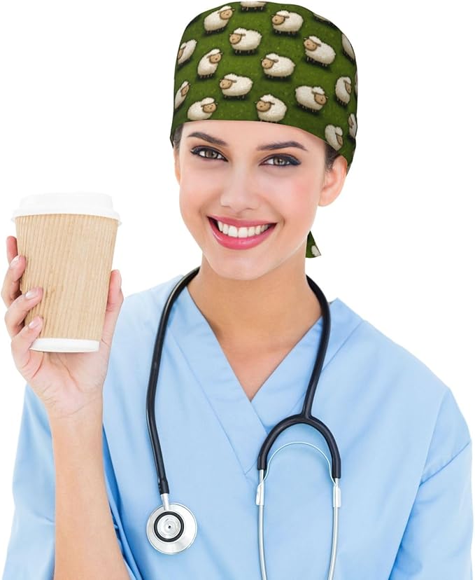 Alligator Ice Cream Working Cap, Scrub Cap with Sweatband, Adjustable Tie Back Hat Breathable Headgear for Women/Men