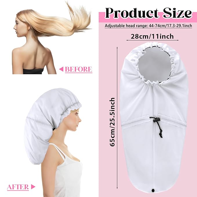 2 Pcs Large Shower Cap for Braids, Extra Long Shower Cap for Women Long Hair & Locs, Waterproof Hair Bonnets for Dreadlocks Drawstring Bath Caps for Women & Men (Black, White)