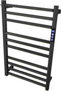 XBVV Black Towel Warmer Rack for Bathroom with Timer/Fahrenheit Display Electric Heated 10 Bars Drying Rail Plug-in or Hardwired Wall Mounted Heating Bath Towel Warming(Matte Black)