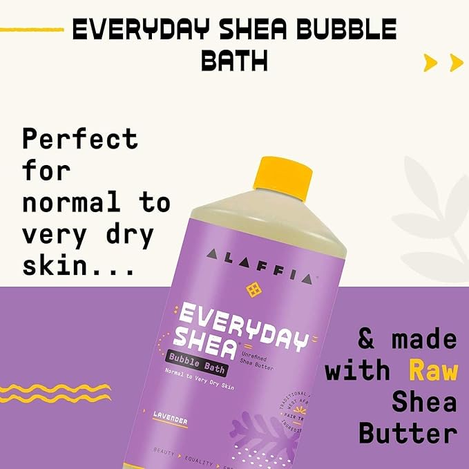 Alaffia Bubble Bath, Lavender – Everyday Shea Moisturizing Formula with Shea Butter and Wild Yam for Normal to Very Dry Skin, Pump Included, 32 Fl Oz