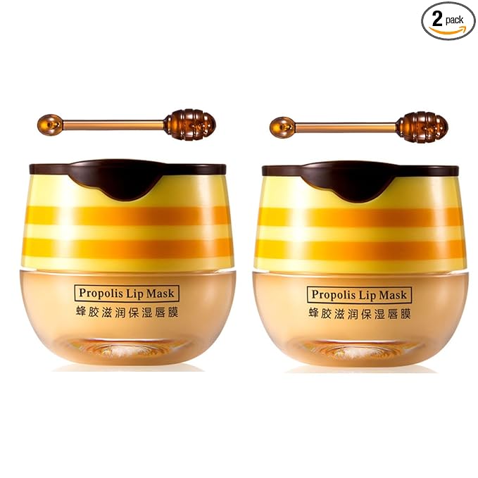 2 PCS Bee Lip Balm Honey Pot,Honey Propolis Lip Mask Moisturizing Moisture Nourishing Dry & Chapped Lips