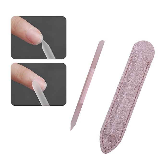 2 Pcs Transparent Pink Glass Cuticle Pusher Tool with Pink Leather Case, Sassy Tip Cuticle Pusher Pen for Precision Filing Nail Salons Home