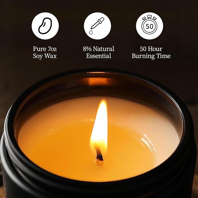 Lavender Woods Candle, 7 oz Scented Candle for Men, Soy Candles for Home Scented, Masculine Jar Candle for Him, 50 Hours Burning Time Mens Candle Gift for Boyfriend, Father, Birthday Present Giving