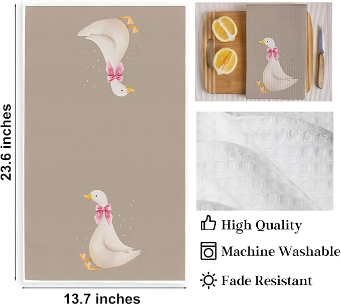 2PCS Cute Goose Gifts Kitchen Towels, Goose Decorative Waffle Weave Dish Tea Hand Towels for Bathroom & Kitchen Deco, Housewarming Farmhouse Gifts for Women Friend