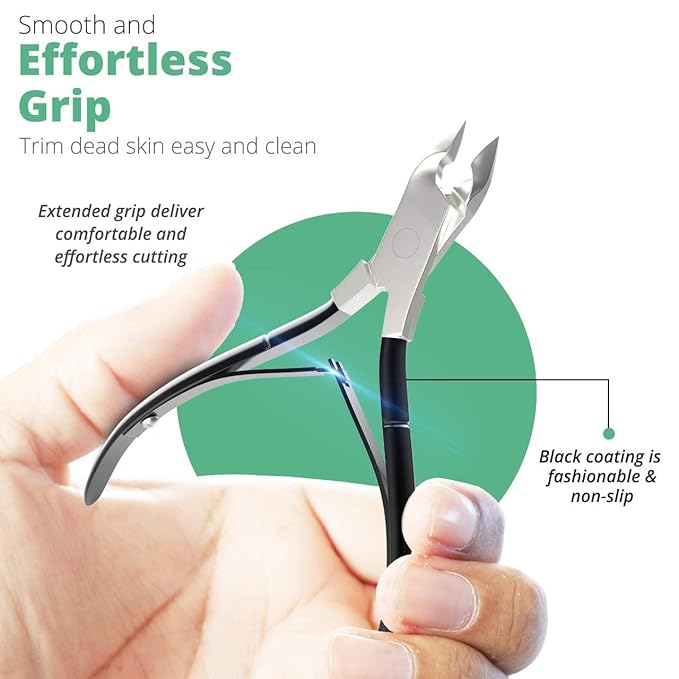 Professional Cuticle Trimmer Nail Cuticle Cutter Stainless Steel Cuticle Nippers with Sharp Blades Double Spring Manicure Tools for Nail Care Pedicure Home Spa (Black - Pusher Included)
