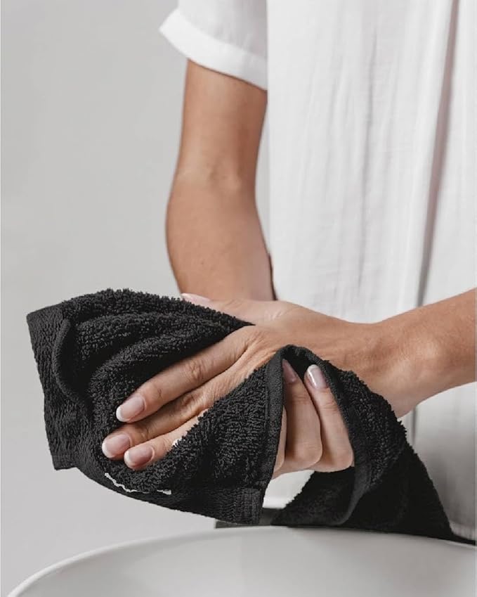 HOME ESSENTIALS Salon Towels (15 x 25 inches) 24 Pack, Black Hand Towels for Bathroom, Quick Dry Gym Towels, Spa Face Towel, Absorbent Cotton Towels for Barber, Gym, Bath, Pedicure and Home Hair Care