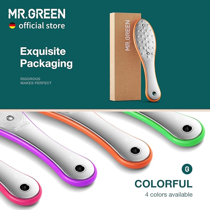 MR.GREEN Foot File Double Sided Pedicure Foot Care Tools Professional Callus Remover Foot Rasp Stainless Steel Foot Scrubber for Feet (Orange)