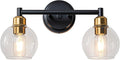 Bathroom Light Fixtures,2-Light Modern Bathroom Vanity Light,Black and Gold Wall Sconce with Clear Glass Globe Shades,Adjustable Brightness Wall Lights for Kitchen,Bedroom,Hallway,Living Room