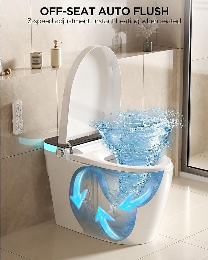 TDH Luxury Smart Toilet, Heated Seat with Warm Water Sprayer & Dryer, Walk Away Auto Flush and Close,One Piece Toilet for Bathrooms with Remote Control