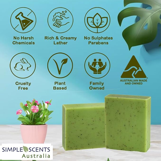 Simple Scents Australia Eucalyptus Scented Natural Soap Bars (5 Bars), 3.5oz Moisturizing French Triple Milled Soap Bars Enriched with Shea Butter - Pure Plant Oil Bath & Body