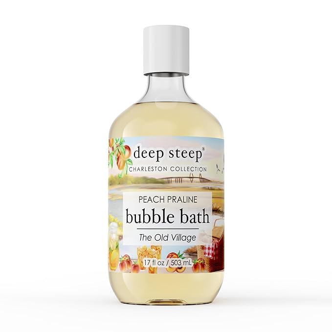 Deep Steep Peach Praline Bubble Bath for Women, Hypoallergenic, Clinically Tested, Clean Formula for Sensitive Skin, Sulfate-Free, 17 fl oz Bottle, Essential Bath Accessories
