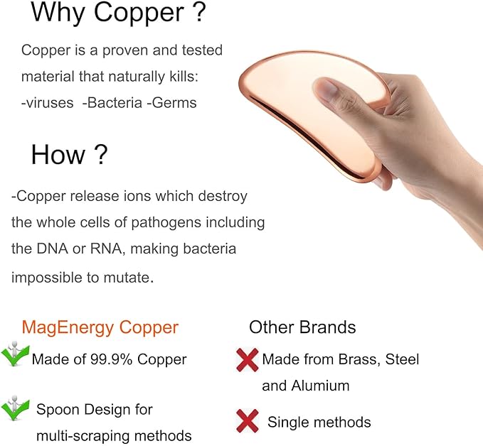 MagEnergy Gua Sha Tool Pure Copper Scraping Facial Massager Guasha Board for Neck and Face Special Gifts for Grandparents Parents Friends