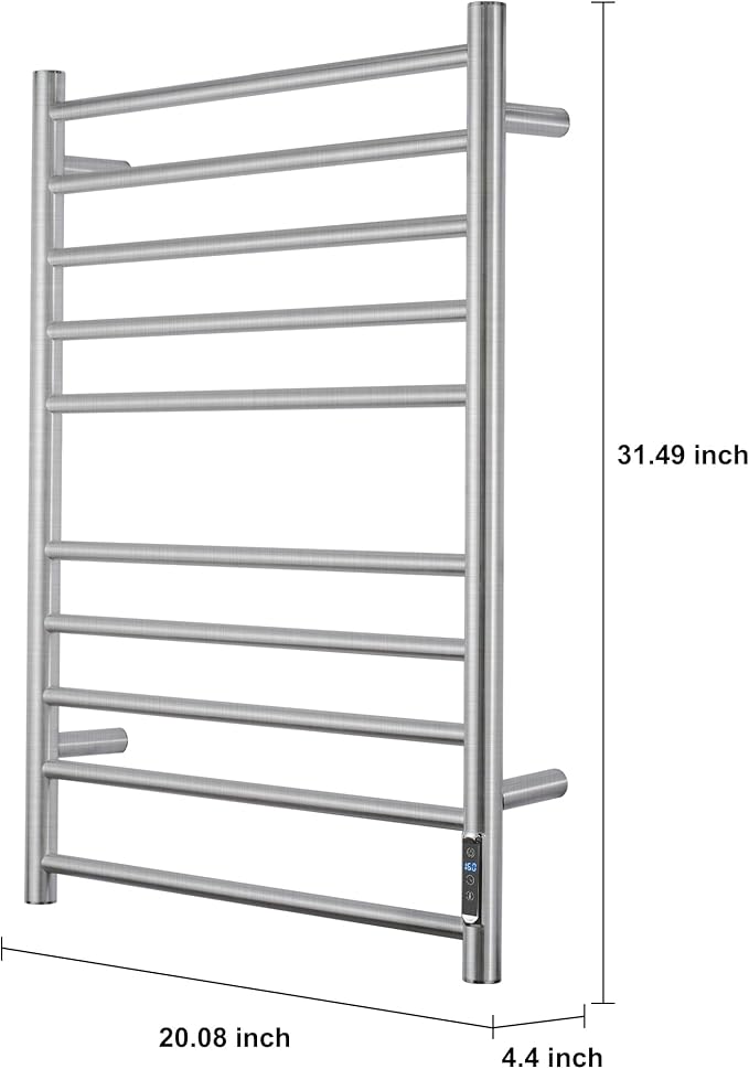 Heated Towel Racks for Bathroom, Wall Mounted Electric Towel Warmer Racks with Timer & Temperature Control, 10 Bar Stainless Steel Towel Heater for Bathroom, Brushed Silver, Plug-in