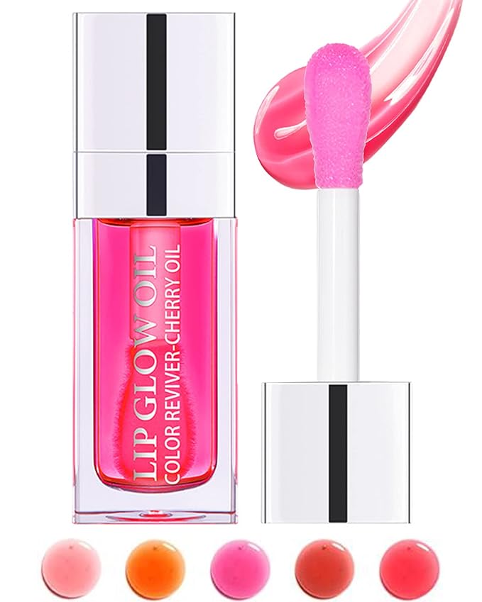 Hydrating Plumping Lip Glow Oil,Shine Tinted Lip Gloss,Glow Reviver Lip Oil,Long Lasting Moisturizing Clear Lip Plumper Oil Tint for Lip Care Dry Lips,Christmas Makeup Gift ( (#007 Raspberry Red)