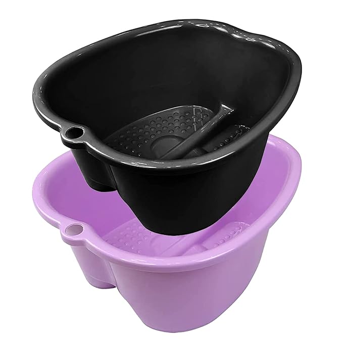 Extra-Large Foot Bath Soak Tub 2-Pack – Durable Massage Basins for Home Relaxation, Fits Large Feet, Non-Slip Base Purple/Black