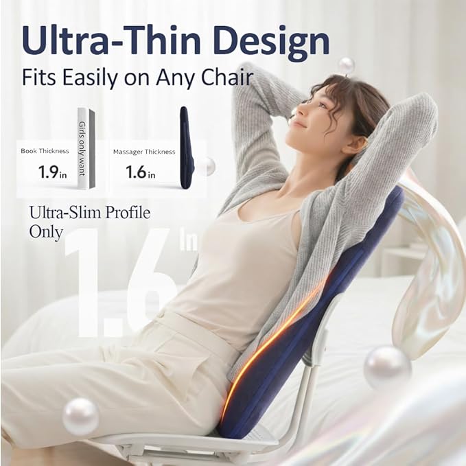 Back & Neck Massager with Heat for Pain Relief, FSA Full-Length Rolling Massage Cushion for Upper & Lower Back, 3 Modes, 2 Heat Levels, 15-Min Auto-Off, Slim Lumbar Support, HSA Eligible