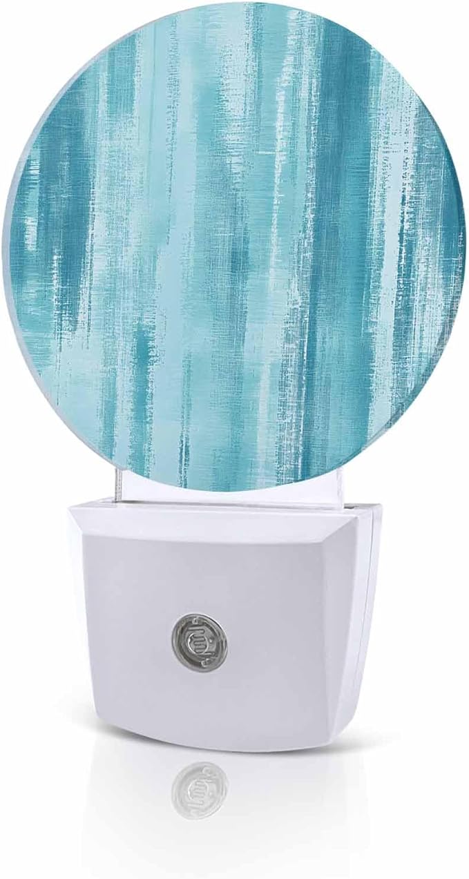 Night Lights Auto Sensor Teal Abstract Graffiti Night Light Art Painting Round Lamp Plug-in LED Nightlights Dusk to Dawn for Living Room Bedroom Bathroom Hallway Wall Decor