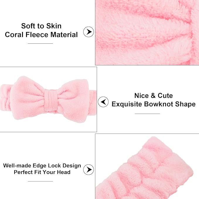 Casoty Black White Pink Skincare Headband for Washing Face Cute Face Wash Spa Headband for Women Makeup Hair Band Stocking Stuffers Spa Party Hair Accessories Gifts for Women Girls