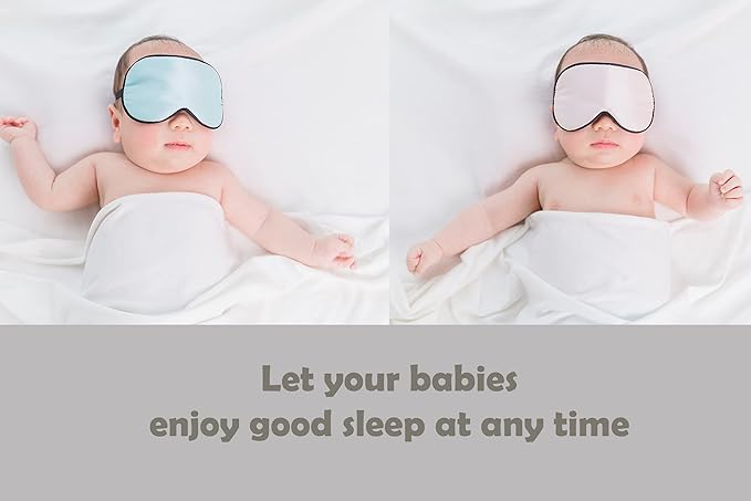 Mulberry Silk Sleep Mask with Adjustable Strap for Kids,Cute Sleeping Eye Mask for Newborns, 1 Pack