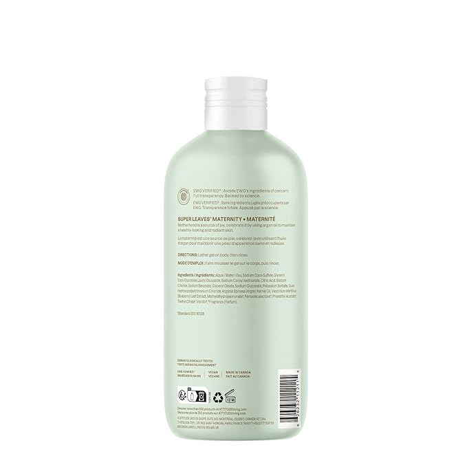 ATTITUDE Pregnancy pH-Balanced Body Wash, EWG Verified, Dermatologically Tested, Plant and Mineral-Based, Vegan Maternity Products, Argan Leaf Extract, 16 Fl Oz