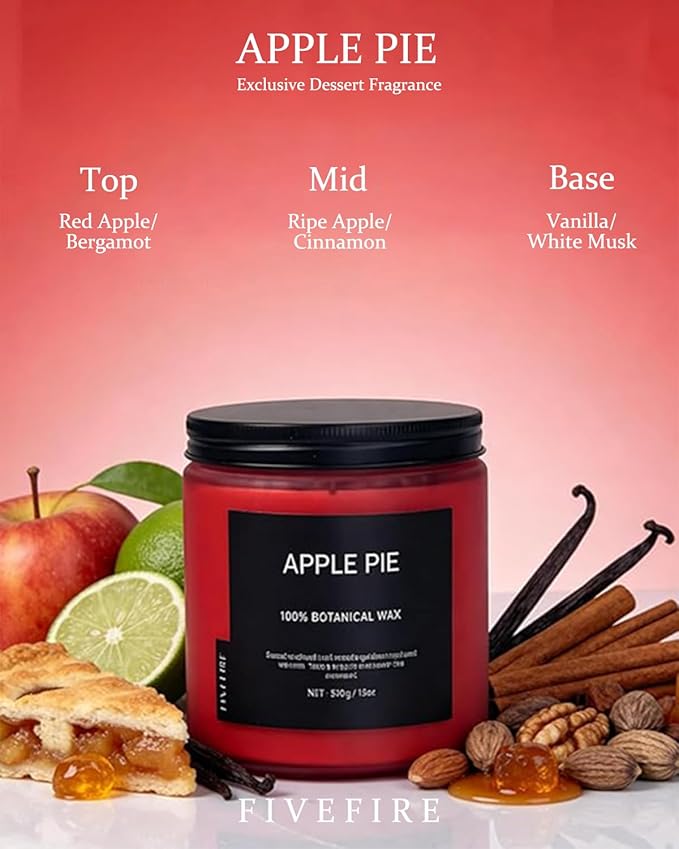 Apple Pie Home Scented Candles, 13oz Organic Soy Wax, 76-Hour Clean Burning, Natural Candles Non Toxic, Warm & Sweet Gourmand Scent for Relaxation, Aromatherapy Housewarming Candle for Men Women