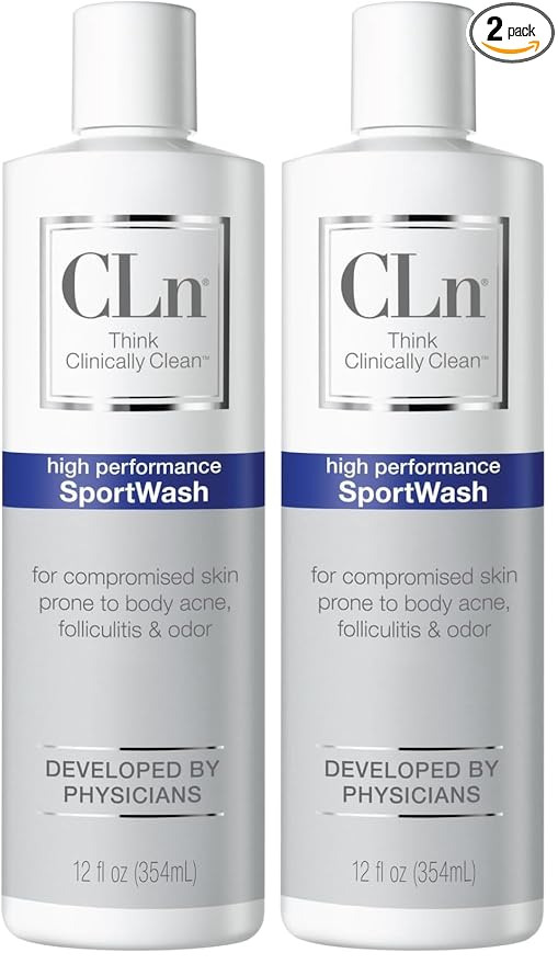 CLn® SportWash – High-Performance Sport Body Wash, For Men & Women Prone to Body Odor, Foot Odor, Ringworm, Folliculitis, & Back Acne, Fragrance-Free & Paraben-Free, 12 fl. oz. (Pack of 2)