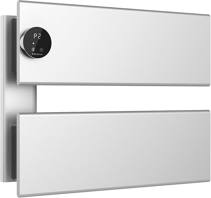 K&KALONZO Electric Towel Warmer, 18.35" W x 14.6" H Wall-Mounted Towel Heater with Built-in Timer, Waterproof Aluminum Towel Warmer for Bathroom, Support Plug-in and Hardwired, Silver, K2-L-S