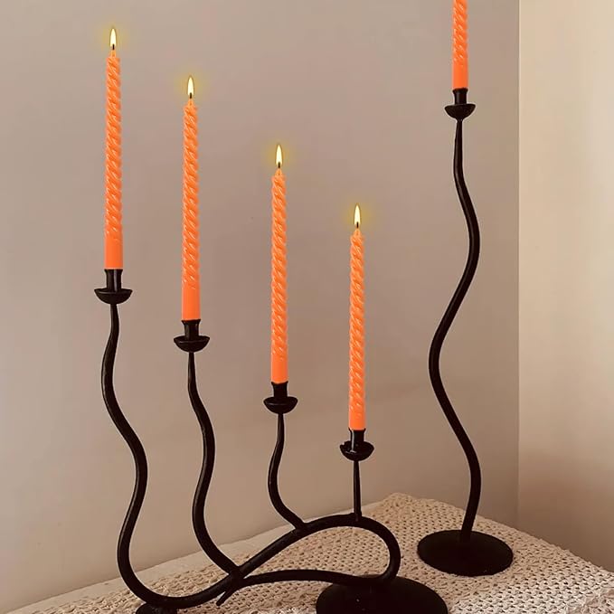 WPONSZU 12 Pack 10 Inch Spiral Taper Candle Set, Unscented Dripless Candlesticks for Dinner,Party Brithday Wedding,Halloween and Home Decoration（Orange ）