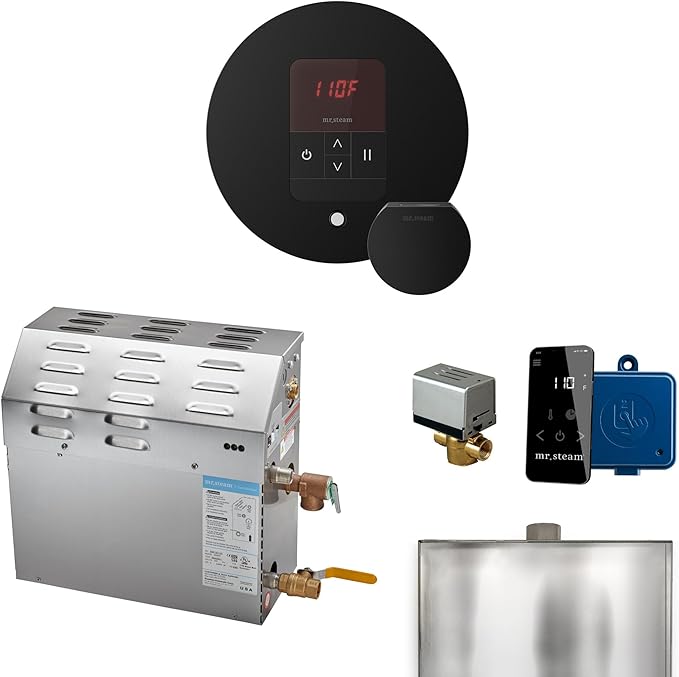 Mr Steam MS 9kW (9000W) Steam Shower Generator Package w/round iTempo Control in Matte Black