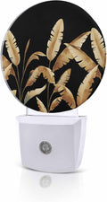 Night Lights Auto Sensor Golden Foliage Night Light Black Minimalist Leaf Round Lamp Plug-in LED Nightlights Dusk to Dawn for Living Room Bedroom Bathroom Hallway Wall Decor